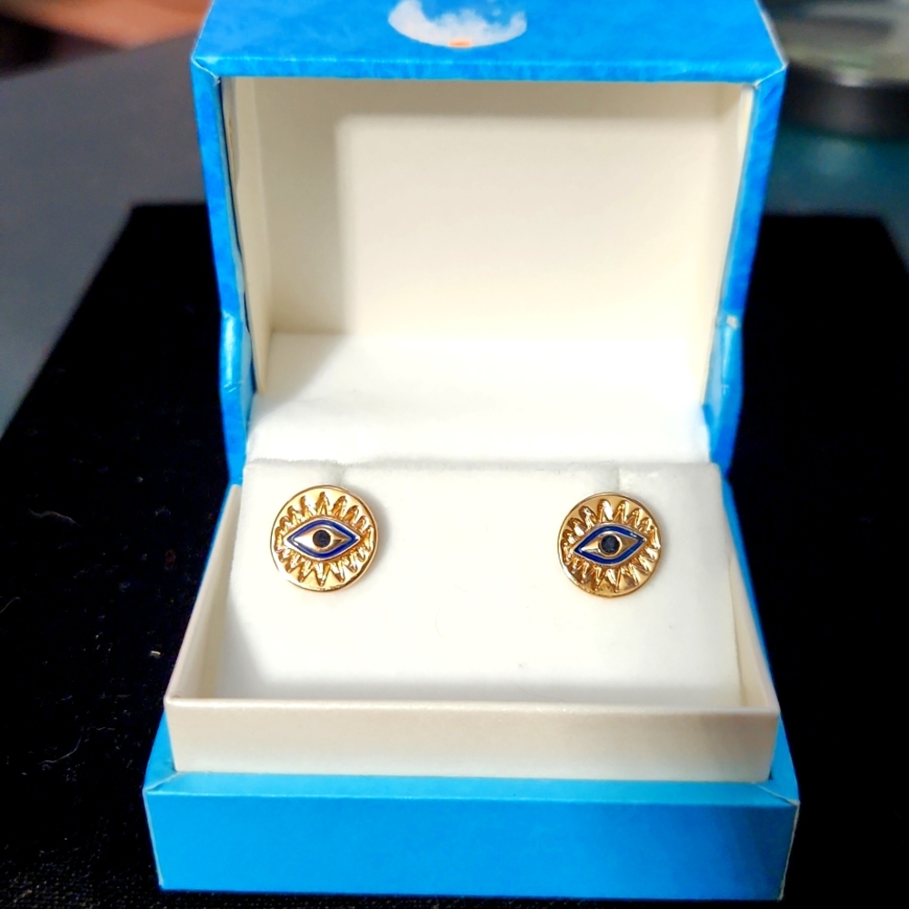 Round Goldtone "Evil Eye" Earrings